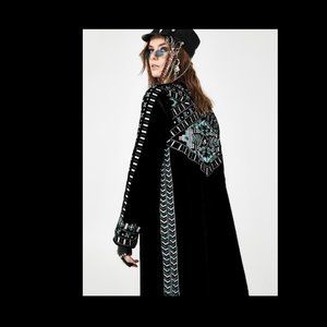 💎Black Velvet Longline Coat With Beading💎